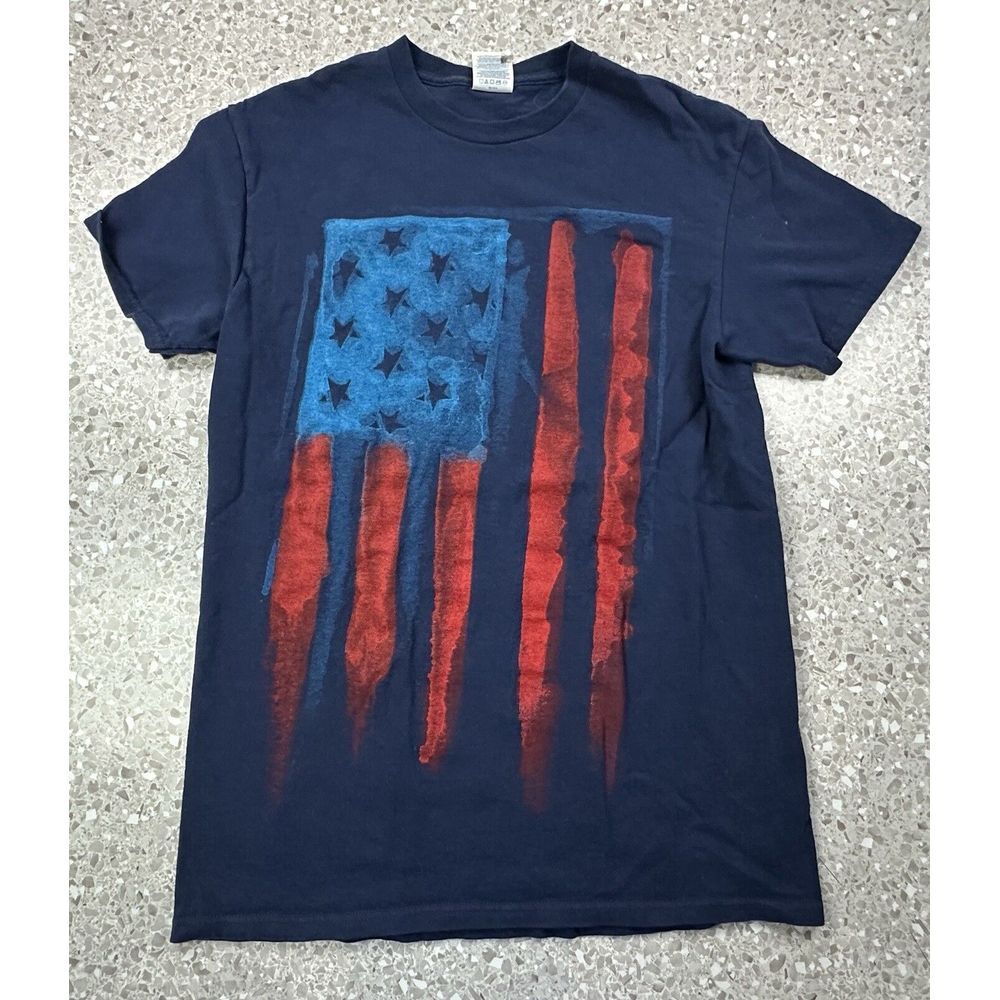 Delta Pro Weight Mens Small Navy Blue USA Flag‎ Short Sleeve Shirt 4th Of July